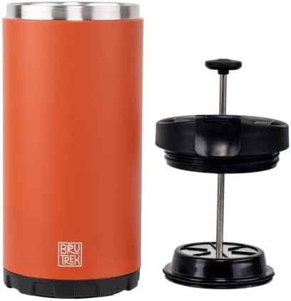 BruTrek® by Planetary Design Steel Toe 3.0 Travel Coffee Press - Brew 20 fl.oz On The Go - No Spill Lid, Double Wall Vacuum Insulated Stays Hot for Hours, French Press Coffee (Red Rock)