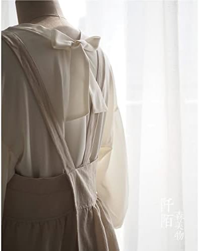 Uaussi Cotton Linen Apron Cross Back Work Apron for Women with Pockets Pinafore Dress X Cross Halter Apron for Chef Gardening - Image 3