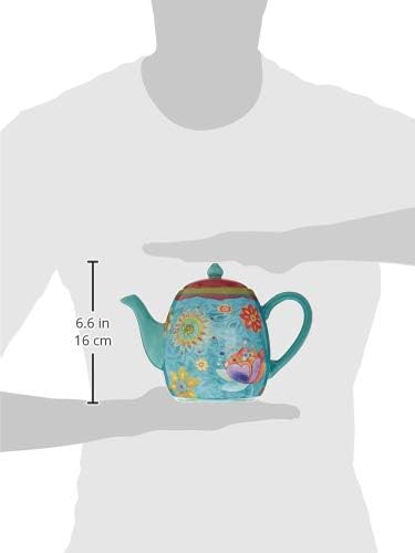 Tunisian Sunset Ceramic Teapot – 40 oz. Blue Floral Boho Teapot with Lid, Bright Multicolor Folk-Inspired Design for Tea Lovers, Entertaining & Eclectic Kitchen or Gift Giving