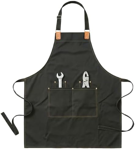206 GSM Thickened Work Apron with 4 Pockets, Waterproof Resistant Kitchen Apron for Men,Women, Adjustable Apron for Cooking BBQ Barber Barista Server Tattoo Artist Gardening by Unknown