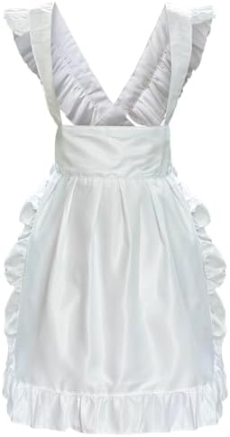 White Maid Apron for Women Cotton Waist Half Maid Costume Victorian Retro Ruffled Kitchen Cute Vintage Party Cosplay by Cityelf