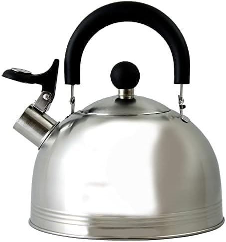 Mr. Coffee Carterton Stainless Steel Whistling Tea Kettle – 1.5-Quart Capacity, Mirror Polish Finish, Durable Tea Kettle for Stovetop, Fast Boiling, Easy Pouring (Pack of 6)