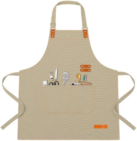 Teskyer Canvas Kitchen Apron with 4 Pockets | Cross Back or Adjustable Strap Design, 4 Utility Pockets, Water & Oil Resistant Fabric for Cooking Gardening & Crafts by TESKYER