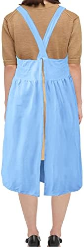 Uaussi Cotton Linen Apron Cross Back Work Apron for Women with Pockets Pinafore Dress X Cross Halter Apron for Chef Gardening - Image 3