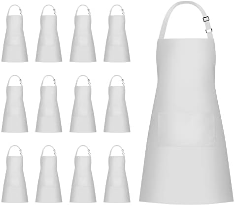 Jubatus 12 Pack Bib Aprons with 2 Pockets Cooking Chef Kitchen Apron for Women Men, White by Jubatus