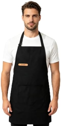 Professional Unisex Chef Apron – Cross-Back, Large Pockets, Water-Resistant Cotton Canvas by KAQJWL