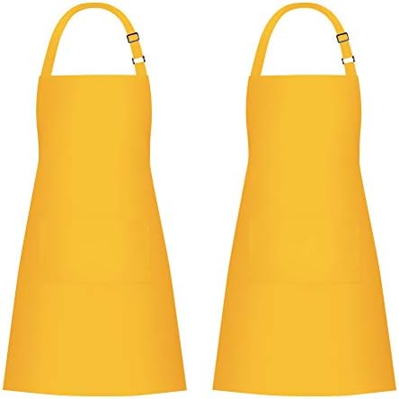Jubatus 2 Pack Bib Aprons with 2 Pockets Cooking Chef Kitchen Apron for Women Men, Yellow by Jubatus