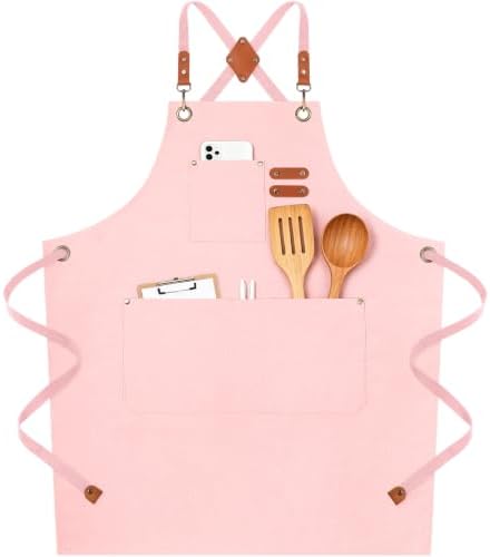 NLUS Chef Aprons for Men Women with 4 Pockets, Water Repellent Cotton Canvas Cross Back Apron by NLUS