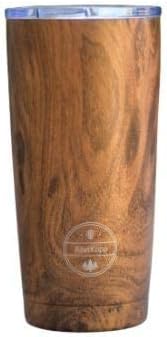 20 OZ Vacuum Insulated Double Wall 18/8 Stainless Steel Coffee Tumbler, Tall Cup, Beautiful Wood Design, With Durable Lid