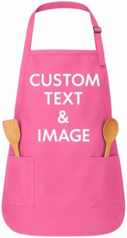 Custom Apron Women Men with Pockets Personalized Name Logo Cooking Aprons | Customizable Full Length Cotton Twill, Add Any Text Photo or Business Logo, Two Deep Pockets, 14 Colorways by Unknown