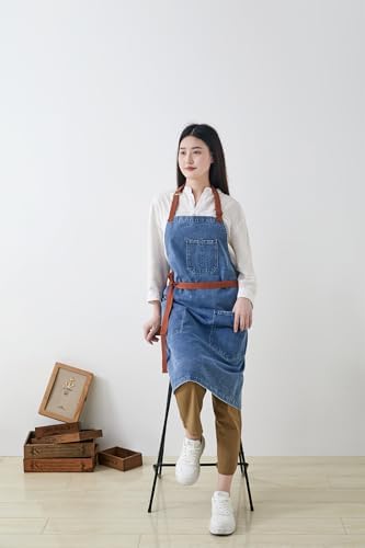 Cotton Denim Apron Soft - Unisex Adjustable Bib Apron with 5-Pockets Perfect for Kitchens - Image 6