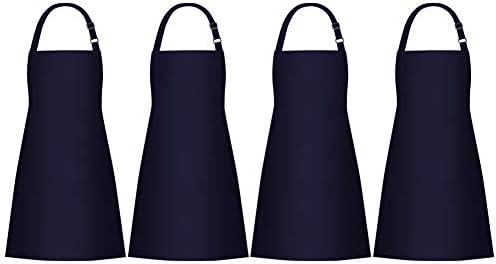 Jubatus 4 Pack Bib Aprons with 2 Pockets Cooking Chef Kitchen Apron for Women Men, Navy Blue by Jubatus