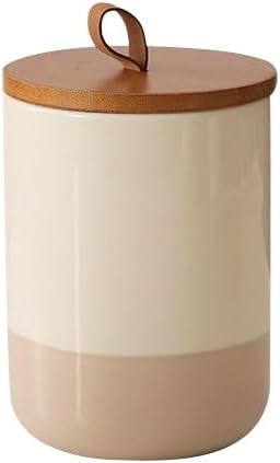 Simcat Airtight Food Storage Containers Kitchen Canisters with Wood Lids Storage Jars for Coffee, Sugar, Tea, Flour, Spice (Middle Size with Belt-27oz)