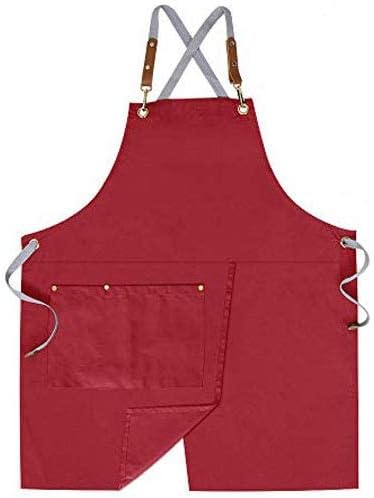 Crossback Apron with Pockets, Apron with Adjustable Straps | Pockets x2, Adjustable & Removable Straps, Canvas, Unique Split Apron for Ceramics, Home, Kitchen, Restaurant,M-XXL (Red) by Mignongirl