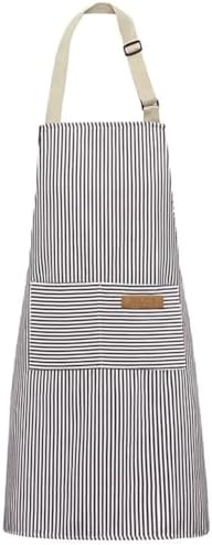 Chef Apron Bib Apron with 2 Large Pockets Adjustable Neck Strap Kitchen Apron Cooking Apron Stripes Baking Apron by Unknown