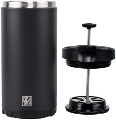 BruTrek® by Planetary Design Steel Toe 3.0 Travel Coffee Press - Brew 20 fl.oz On The Go - No Spill Lid, Double Wall Vacuum Insulated Stays Hot for Hours, French Press Coffee (Obsidian Black)