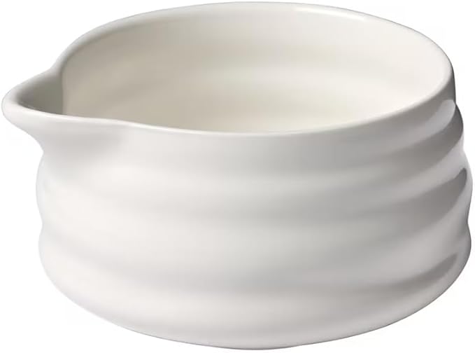 BlendWell Ceramic Matcha Bowl with Spout, White Chawan Mixing Bowl for Whisking and Pouring Matcha tea