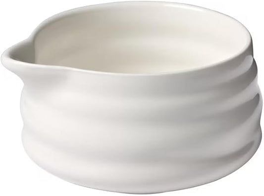 BlendWell Ceramic Matcha Bowl with Spout, White Chawan Mixing Bowl for Whisking and Pouring Matcha tea