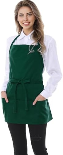 Chef Apron 3 Pocket Short Apron Adjustable Halter Apron Waitress Apron Kitchen Aprons for Cooking Women by YFHsunbest
