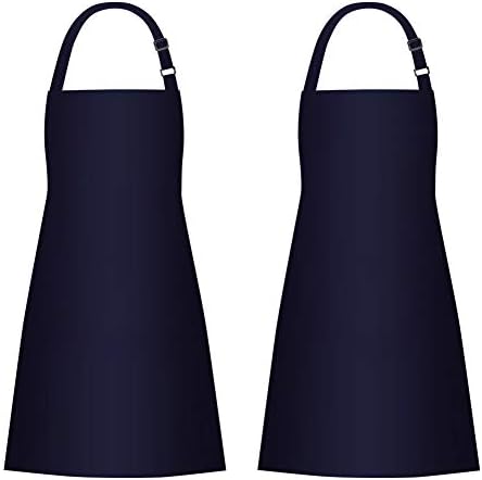 Jubatus 2 Pack Bib Aprons with 2 Pockets Cooking Chef Kitchen Apron for Women Men, Navy Blue by Jubatus