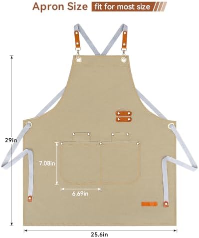 Teskyer Canvas Kitchen Apron with 4 Pockets | Cross Back or Adjustable Strap Design, 4 Utility Pockets, Water & Oil Resistant Fabric for Cooking Gardening & Crafts - Image 7