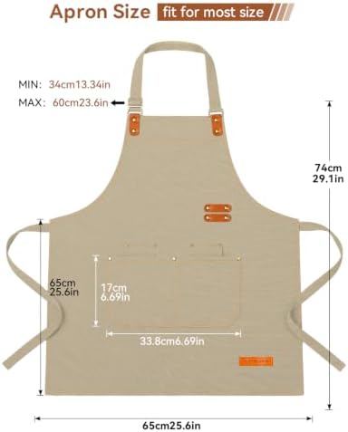 Teskyer Canvas Kitchen Apron with 4 Pockets | Cross Back or Adjustable Strap Design, 4 Utility Pockets, Water & Oil Resistant Fabric for Cooking Gardening & Crafts - Image 7