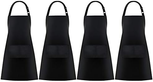 Jubatus 4 Pack Bib Aprons with 2 Pockets Cooking Chef Kitchen Apron for Women Men, Black by Jubatus