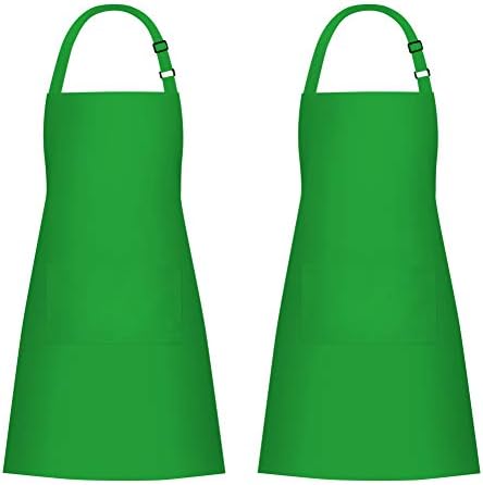 Jubatus 2 Pack Bib Aprons with 2 Pockets Cooking Chef Kitchen Apron for Women Men, Green by Jubatus