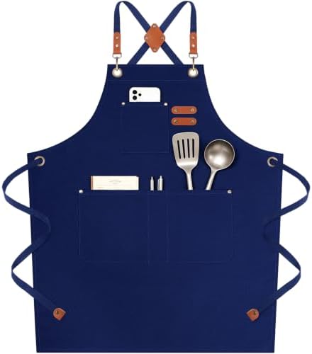 NLUS Chef Aprons for Men Women with 4 Pockets, Water Repellent Cotton Canvas Cross Back Apron by NLUS