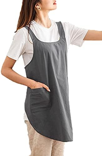 Cotton Cross Back Aprons Solid Color Cooking Kitchen Garden Smock for Women Girls with Pockets - Image 2