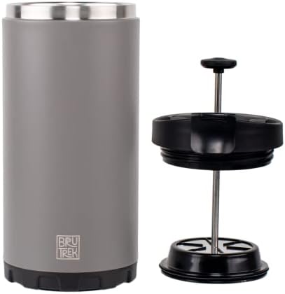 BruTrek® by Planetary Design Steel Toe 3.0 Travel Coffee Press - Brew 20 fl.oz On The Go - No Spill Lid, Double Wall Vacuum Insulated Stays Hot for Hours, French Press Coffee (Storm Gray)