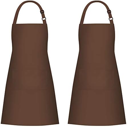 Jubatus 2 Pack Bib Aprons with 2 Pockets Cooking Chef Kitchen Apron for Women Men, Brown by Jubatus