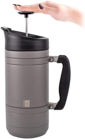 BruTrek® by Planetary Design Basecamp Coffee Press - Double Wall Vacuum Insulated Stainless Steel - Bru-Stop Technology, No Grounds in Coffee, No Spill Lid (Storm Gray, 48 fl.oz)