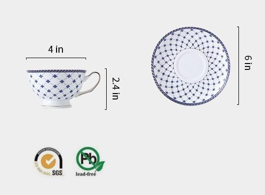 Porlien Royal Blue Star-night Porcelain 7-ounce Teacup and Saucer Set (6)