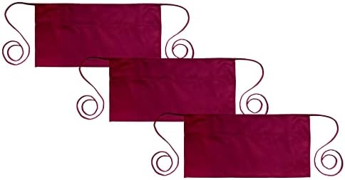 PLOYMONO 3P Burgundy Server Apron with 3 Pockets,Short Waist Waitress Apron | Polyester Short Waiter Apron with 3 Deep Pockets, Great for Restaurant Servers, Bartenders, Hosts, Baristas by PLOYMONO