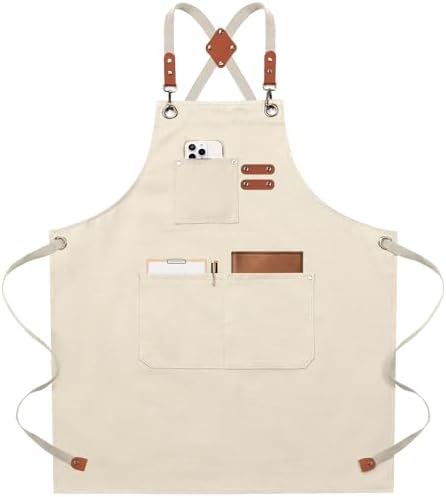 ZOMAO Chef Apron for Women Men with Large Pockets, Cotton Canvas Cross Back Waterproof Work Aprons for Kitchen Cooking Bib by ZOMAO