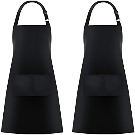 Jubatus 2 Pack Bib Aprons with 2 Pockets Cooking Chef Kitchen Apron for Women Men, Black by Jubatus
