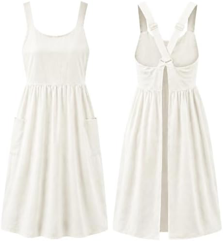 Uaussi Cotton Linen Apron Cross Back Work Apron for Women with Pockets Pinafore Dress X Cross Halter Apron for Chef Gardening by Uaussi