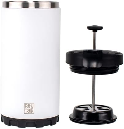 BruTrek® by Planetary Design Steel Toe 3.0 Travel Coffee Press - Brew 20 fl.oz On The Go - No Spill Lid, Double Wall Vacuum Insulated Stays Hot for Hours, French Press Coffee (Snowflake White)
