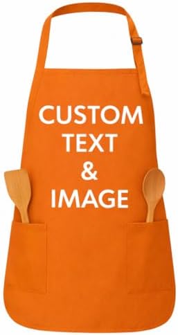 Custom Apron Women Men with Pockets Personalized Name Logo Cooking Aprons | Customizable Full Length Cotton Twill, Add Any Text Photo or Business Logo, Two Deep Pockets, 14 Colorways by Unknown
