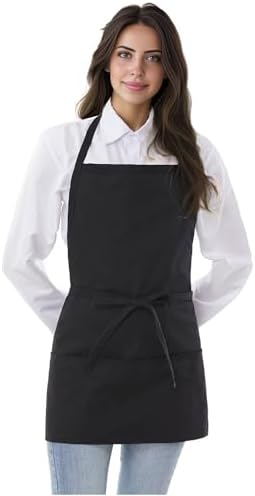 Chef Apron 3 Pocket Short Apron Adjustable Halter Apron Waitress Apron Kitchen Aprons for Cooking Women by YFHsunbest