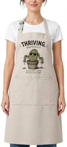 Thriving Obviously Funny Cactus Apron for Women Men | Funny cactus artwork and sarcastic wording create a lighthearted apron for cooking, gardening, baking, and gifting by Threegoat