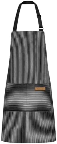 Chef Apron Bib Apron with 2 Large Pockets Adjustable Neck Strap Kitchen Apron Cooking Apron Stripes Baking Apron by Unknown