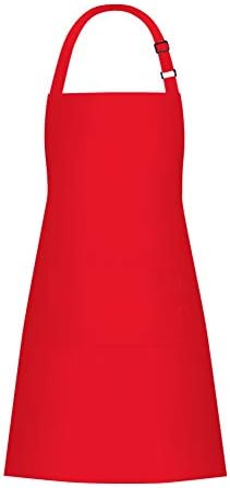 Jubatus 1 Pack Bib Aprons with 2 Pockets Cooking Chef Kitchen Apron for Women Men, Red by Jubatus
