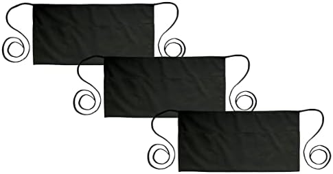 PLOYMONO 3P Black Server Apron with 3 Pockets, Short Waist Waitress Apron | Polyester Short Waiter Apron with 3 Deep Pockets, Great for Restaurant Servers, Bartenders, Hosts, Baristas by PLOYMONO