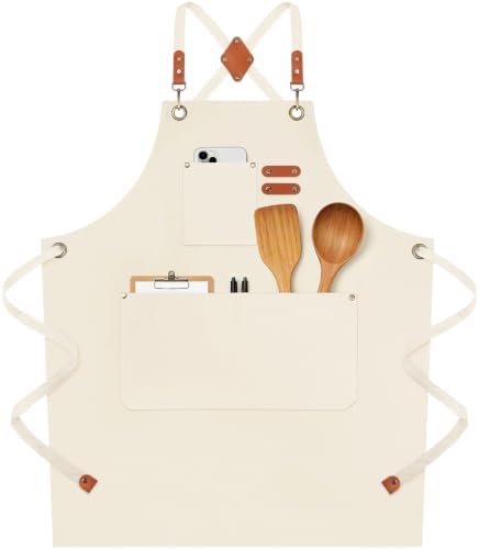 NLUS Chef Aprons for Men Women with 4 Pockets, Water Repellent Cotton Canvas Cross Back Apron by NLUS