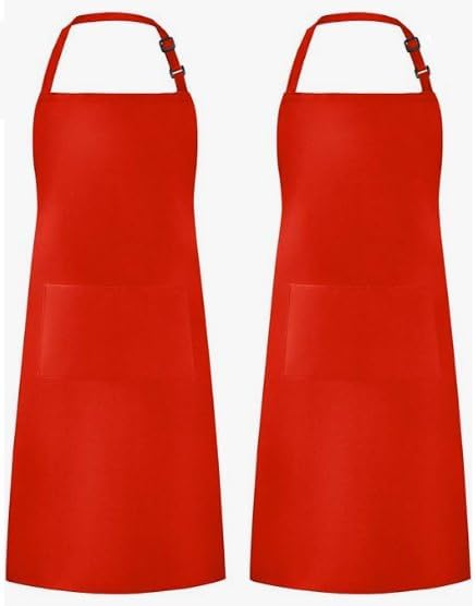 Will Well Kitchen 2 Pack Bib Apron For Men & Women with 2 Pockets - Red | Unisex 33'' x 27'' Oil & Water Resistant Soft Kitchen Chef Apron with Adjustable Neck Strap & 38'' Waist Ties for Snug Fit - Image 2
