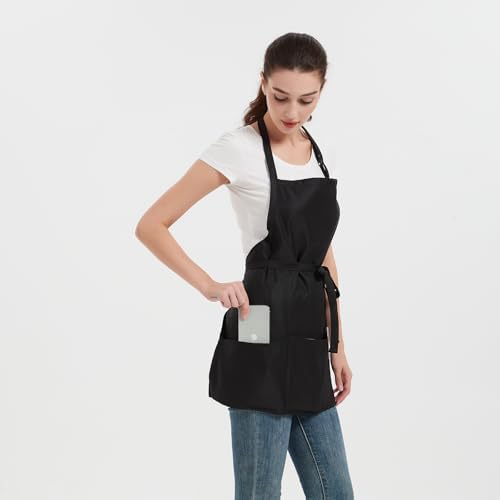 Aprons for Women with 3 Pockets, Cooking Apron with Waterproof Coating, Chef Apron Adjustable Neck Strap - Image 3