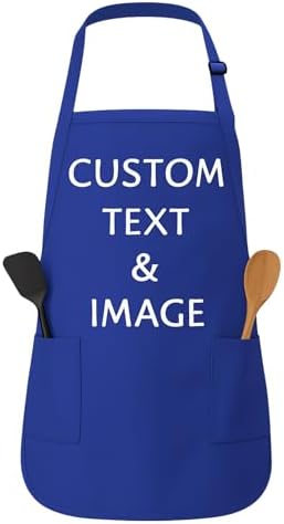 Custom Apron Women Men with Pockets Personalized Name Logo Cooking Aprons | Customizable Full Length Cotton Twill, Add Any Text Photo or Business Logo, Two Deep Pockets, 14 Colorways by Unknown