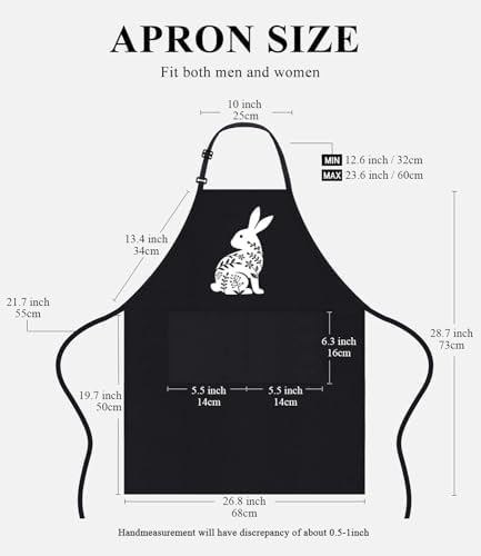 TSIIUO Easter Apron for Women Cute Bunny Rabbit Print Easter Gift Waterproof Bib for Chef Cooking Apron with Pockets - Image 3